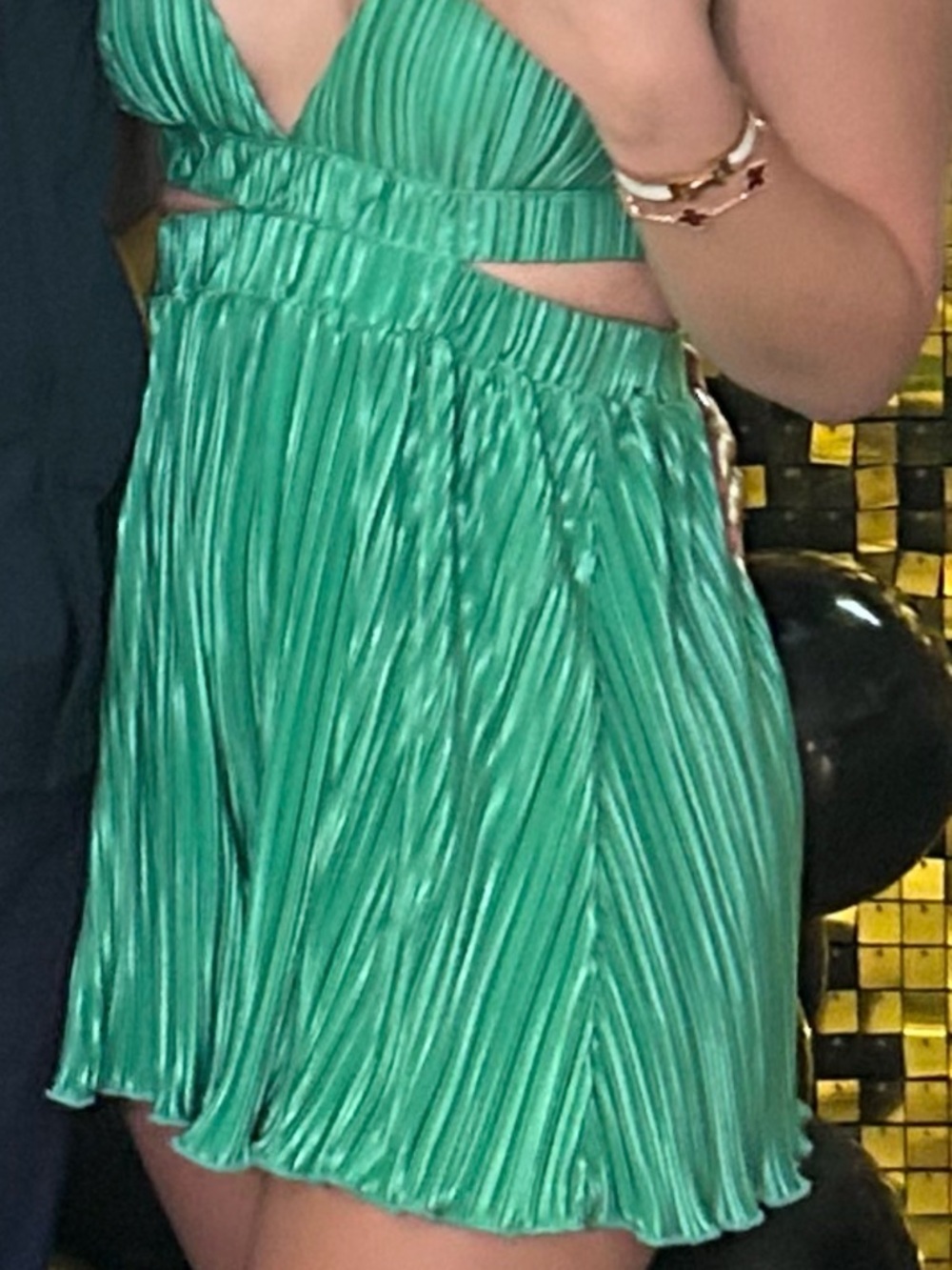Fashion Nova Green Pleated Cutout Mini Dress